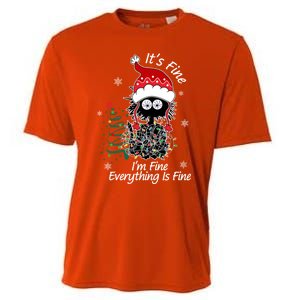 Black Cat Christmas ItS Fine IM Fine Everything Is Fine Gift Cooling Performance Crew T-Shirt