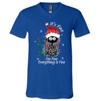 Black Cat Christmas ItS Fine IM Fine Everything Is Fine Gift V-Neck T-Shirt