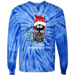 Black Cat Christmas ItS Fine IM Fine Everything Is Fine Gift Tie-Dye Long Sleeve Shirt