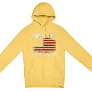 Breast Cancer Crucial A Catch Intercept Cancer Us Flag Premium Pullover Hoodie