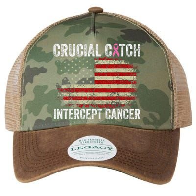 Breast Cancer Crucial A Catch Intercept Cancer Us Flag Legacy Tie Dye Trucker Hat