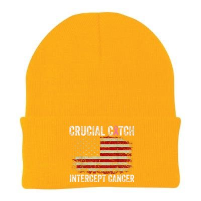 Breast Cancer Crucial A Catch Intercept Cancer Us Flag Knit Cap Winter Beanie