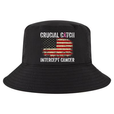 Breast Cancer Crucial A Catch Intercept Cancer Us Flag Cool Comfort Performance Bucket Hat