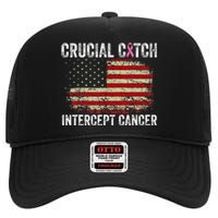 Breast Cancer Crucial A Catch Intercept Cancer Us Flag High Crown Mesh Back Trucker Hat