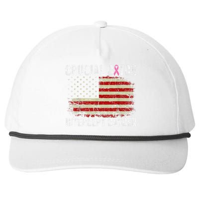 Breast Cancer Crucial A Catch Intercept Cancer Us Flag Snapback Five-Panel Rope Hat