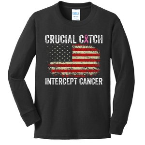 Breast Cancer Crucial A Catch Intercept Cancer Us Flag Kids Long Sleeve Shirt