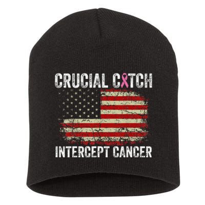 Breast Cancer Crucial A Catch Intercept Cancer Us Flag Short Acrylic Beanie