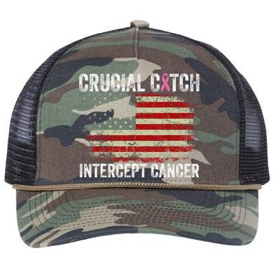 Breast Cancer Crucial A Catch Intercept Cancer Us Flag Retro Rope Trucker Hat Cap