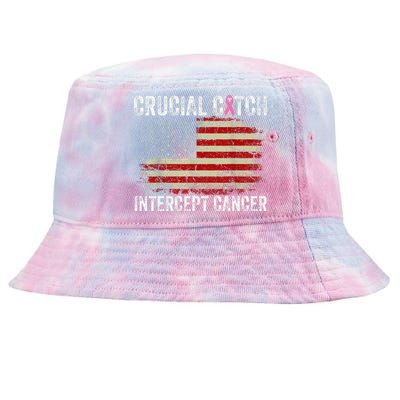 Breast Cancer Crucial A Catch Intercept Cancer Us Flag Tie-Dyed Bucket Hat