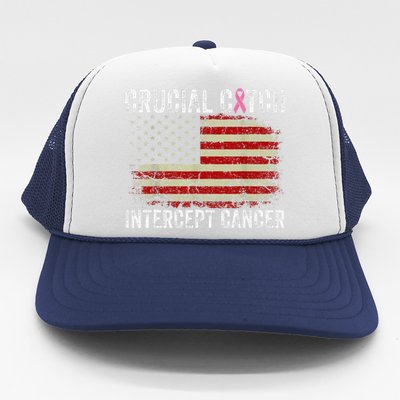 Breast Cancer Crucial A Catch Intercept Cancer Us Flag Trucker Hat