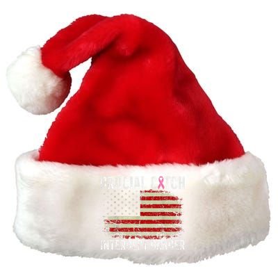 Breast Cancer Crucial A Catch Intercept Cancer Us Flag Premium Christmas Santa Hat