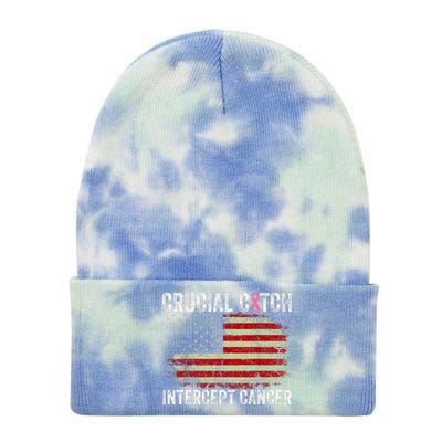 Breast Cancer Crucial A Catch Intercept Cancer Us Flag Tie Dye 12in Knit Beanie