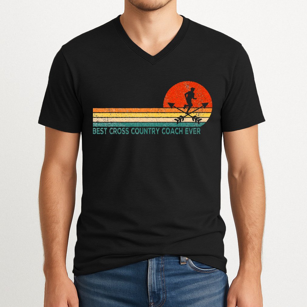 Best Cross Country Coach Cross Country Running Coach Retro V-Neck T-Shirt