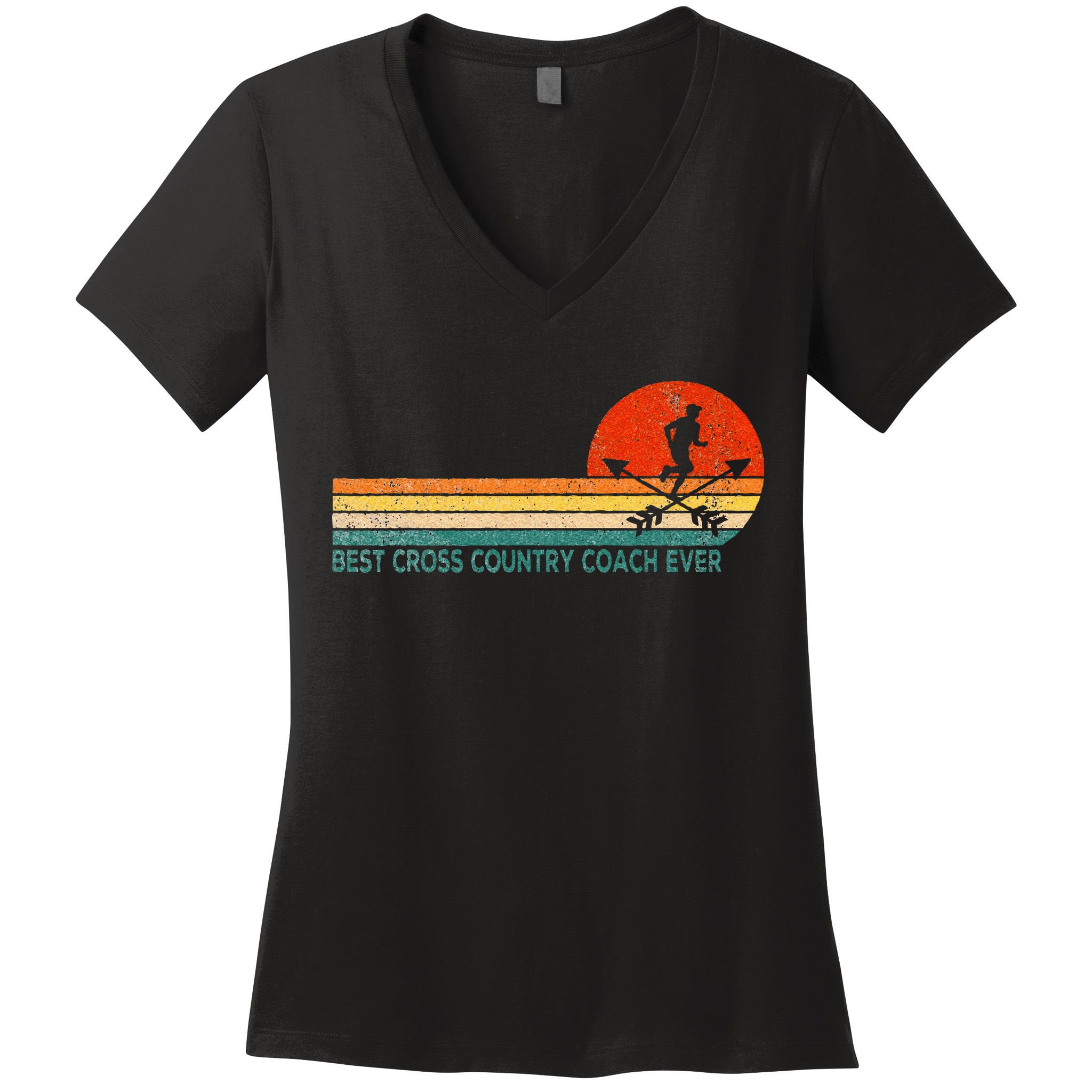 Best Cross Country Coach Cross Country Running Coach Retro Women's V-Neck T-Shirt