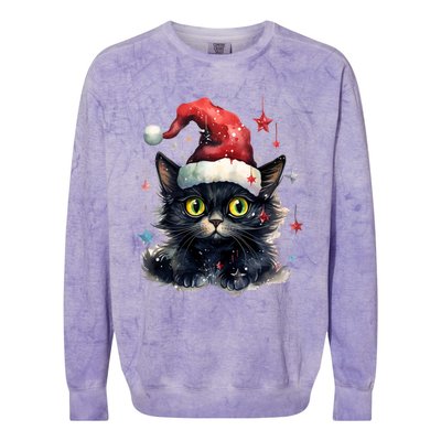 Black Cat Christmas Cool Gift Xmas Tree Lights Xmas Black Cat Funny Gift Colorblast Crewneck Sweatshirt