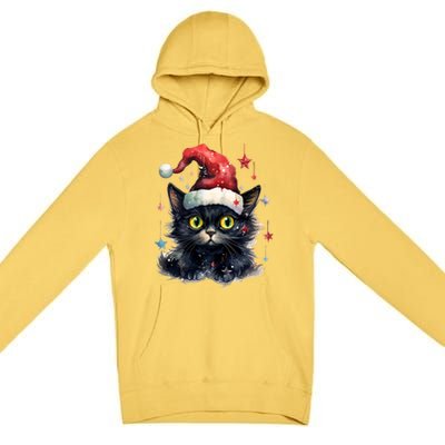 Black Cat Christmas Cool Gift Xmas Tree Lights Xmas Black Cat Funny Gift Premium Pullover Hoodie