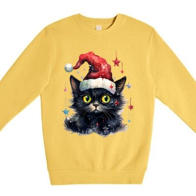 Black Cat Christmas Cool Gift Xmas Tree Lights Xmas Black Cat Funny Gift Premium Crewneck Sweatshirt