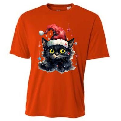 Black Cat Christmas Cool Gift Xmas Tree Lights Xmas Black Cat Funny Gift Cooling Performance Crew T-Shirt