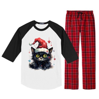 Black Cat Christmas Cool Gift Xmas Tree Lights Xmas Black Cat Funny Gift Raglan Sleeve Pajama Set