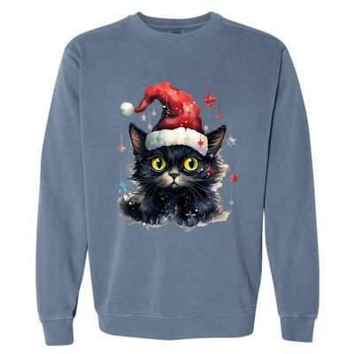 Black Cat Christmas Cool Gift Xmas Tree Lights Xmas Black Cat Funny Gift Garment-Dyed Sweatshirt