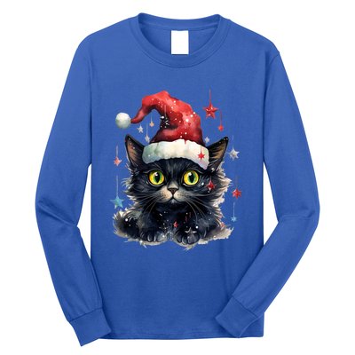 Black Cat Christmas Cool Gift Xmas Tree Lights Xmas Black Cat Funny Gift Long Sleeve Shirt