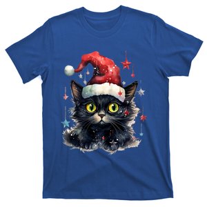 Black Cat Christmas Cool Gift Xmas Tree Lights Xmas Black Cat Funny Gift T-Shirt