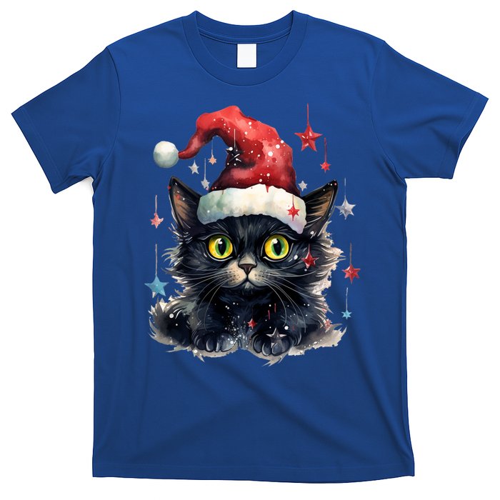 Black Cat Christmas Cool Gift Xmas Tree Lights Xmas Black Cat Funny Gift T-Shirt