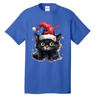 Black Cat Christmas Cool Gift Xmas Tree Lights Xmas Black Cat Funny Gift Tall T-Shirt