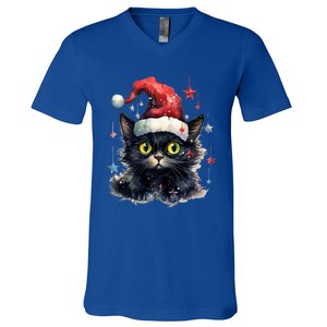 Black Cat Christmas Cool Gift Xmas Tree Lights Xmas Black Cat Funny Gift V-Neck T-Shirt