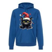 Black Cat Christmas Cool Gift Xmas Tree Lights Xmas Black Cat Funny Gift Premium Hoodie