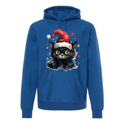 Black Cat Christmas Cool Gift Xmas Tree Lights Xmas Black Cat Funny Gift Premium Hoodie