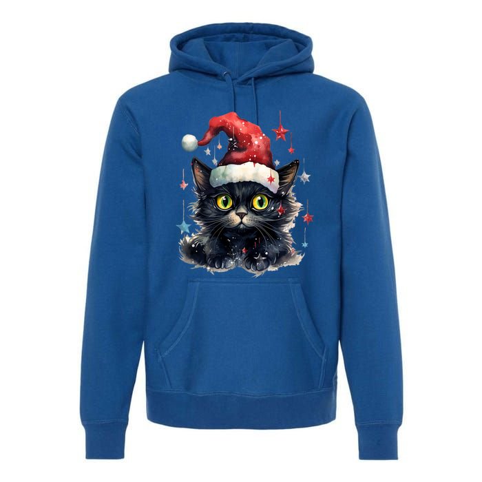 Black Cat Christmas Cool Gift Xmas Tree Lights Xmas Black Cat Funny Gift Premium Hoodie