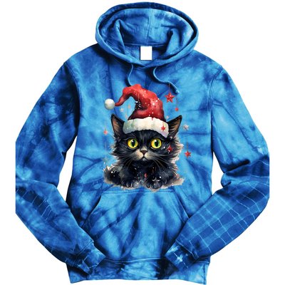 Black Cat Christmas Cool Gift Xmas Tree Lights Xmas Black Cat Funny Gift Tie Dye Hoodie