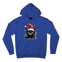 Black Cat Christmas Cool Gift Xmas Tree Lights Xmas Black Cat Funny Gift Tall Hoodie