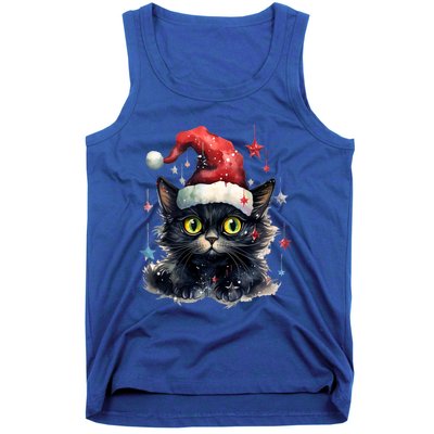 Black Cat Christmas Cool Gift Xmas Tree Lights Xmas Black Cat Funny Gift Tank Top