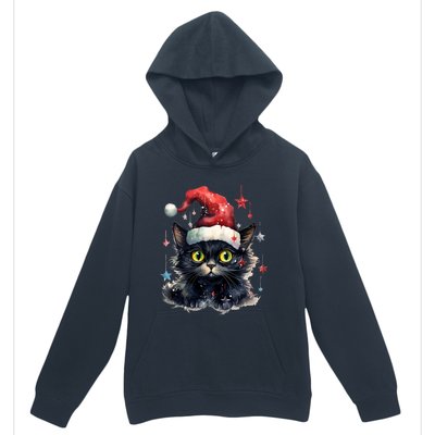 Black Cat Christmas Cool Gift Xmas Tree Lights Xmas Black Cat Funny Gift Urban Pullover Hoodie