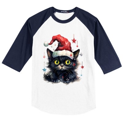 Black Cat Christmas Cool Gift Xmas Tree Lights Xmas Black Cat Funny Gift Baseball Sleeve Shirt