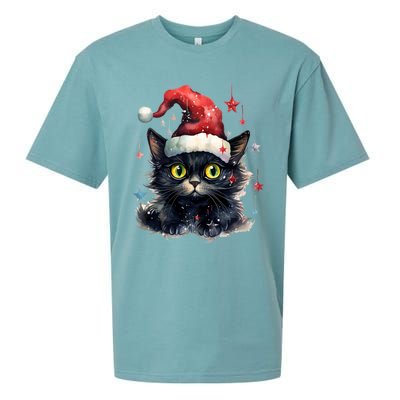 Black Cat Christmas Cool Gift Xmas Tree Lights Xmas Black Cat Funny Gift Sueded Cloud Jersey T-Shirt