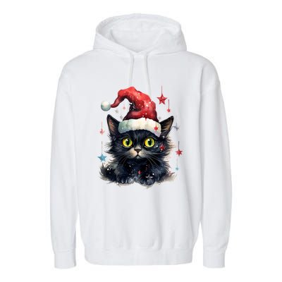 Black Cat Christmas Cool Gift Xmas Tree Lights Xmas Black Cat Funny Gift Garment-Dyed Fleece Hoodie