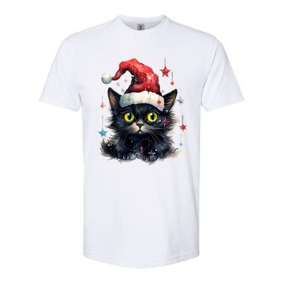 Black Cat Christmas Cool Gift Xmas Tree Lights Xmas Black Cat Funny Gift Softstyle CVC T-Shirt