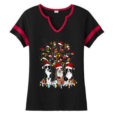 Border Collie Christmas Tree Funny Xmas Border Collie Dog Gift Ladies Halftime Notch Neck Tee