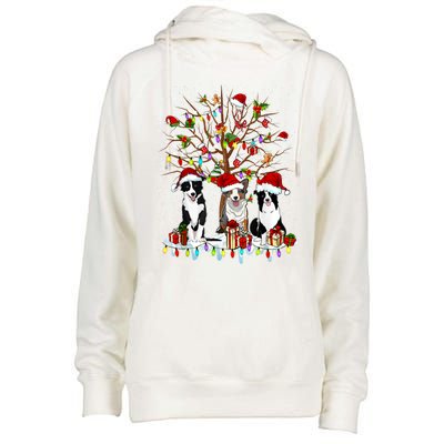 Border Collie Christmas Tree Funny Xmas Border Collie Dog Gift Womens Funnel Neck Pullover Hood