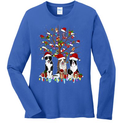 Border Collie Christmas Tree Funny Xmas Border Collie Dog Gift Ladies Long Sleeve Shirt