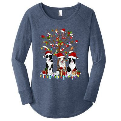 Border Collie Christmas Tree Funny Xmas Border Collie Dog Gift Women's Perfect Tri Tunic Long Sleeve Shirt