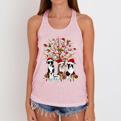 Border Collie Christmas Tree Funny Xmas Border Collie Dog Gift Women's Knotted Racerback Tank