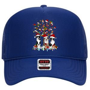 Border Collie Christmas Tree Funny Xmas Border Collie Dog Gift High Crown Mesh Back Trucker Hat