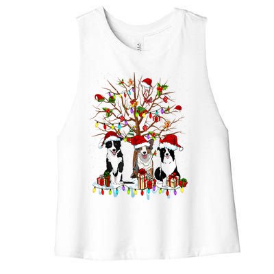 Border Collie Christmas Tree Funny Xmas Border Collie Dog Gift Women's Racerback Cropped Tank