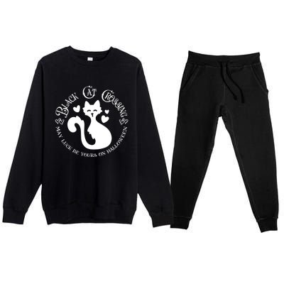 Black Cat Crossing Funny Graphic Tees And Funny Gift Premium Crewneck Sweatsuit Set