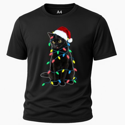 Black Cat Christmas Tree Lights Funny Santa Kitten Led Light Gift Performance Shirt