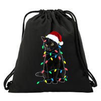 Black Cat Christmas Tree Lights Funny Santa Kitten Led Light Gift Drawstring Bag